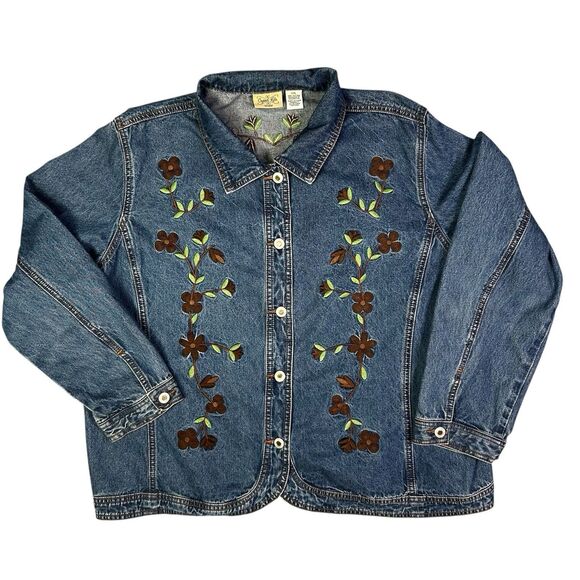 Crystal Kobe Denim Women’s Size XXL Embroidered Blue Denim Jacket - Picture 1 of 6